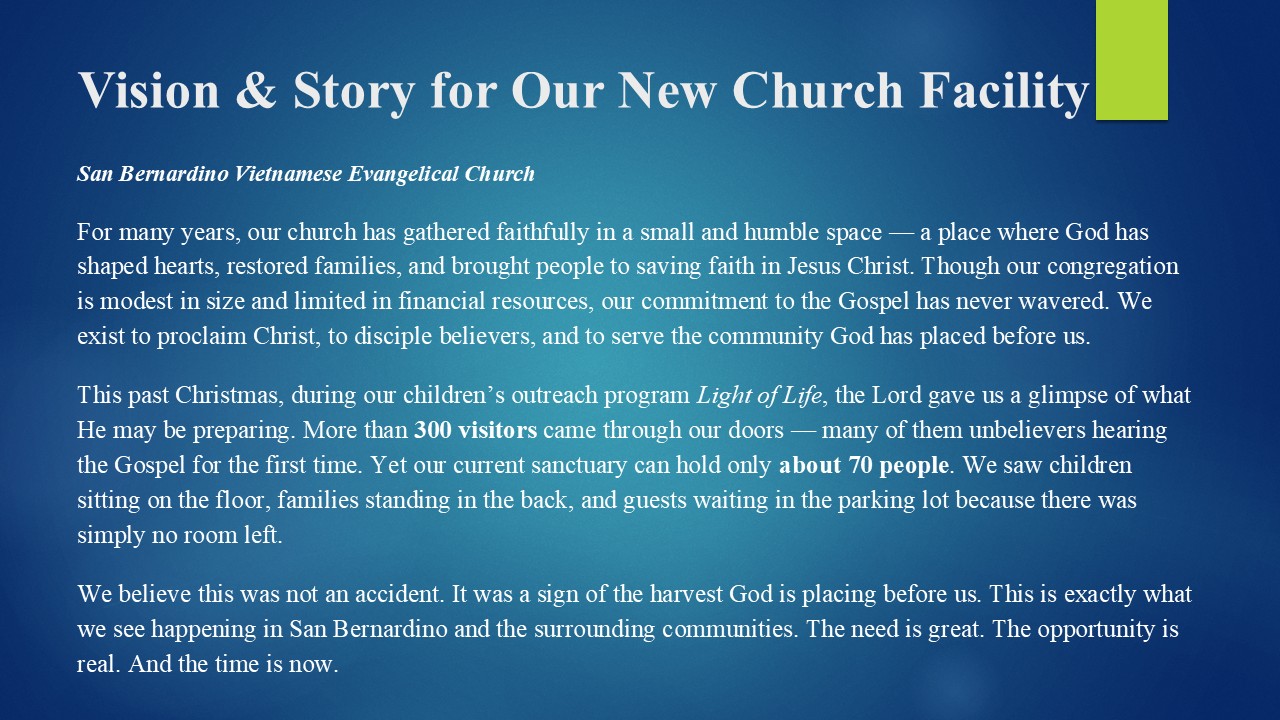 Vision & Story for Our New Church Facility