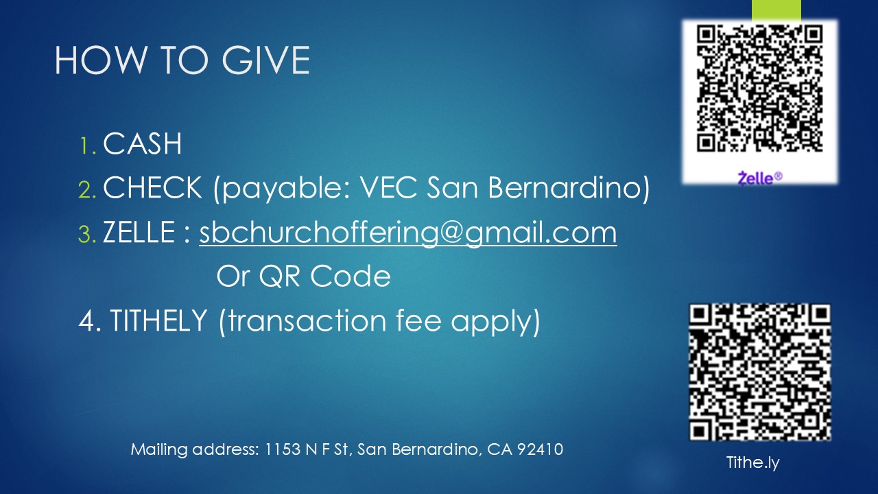 How to Give - Cash, Check, Zelle, Tithely