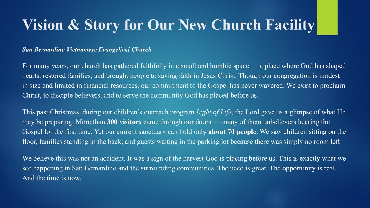 Vision & Story for Our New Church Facility