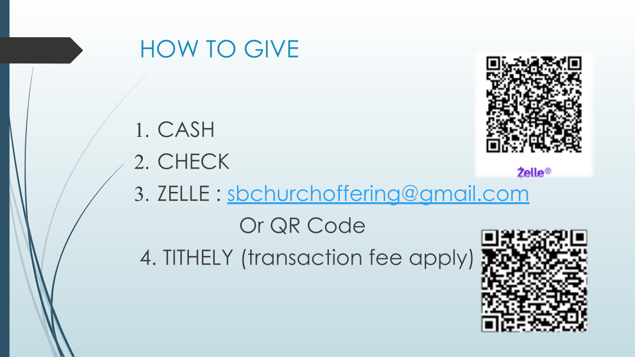 How to Give - Cash, Check, Zelle, Tithely